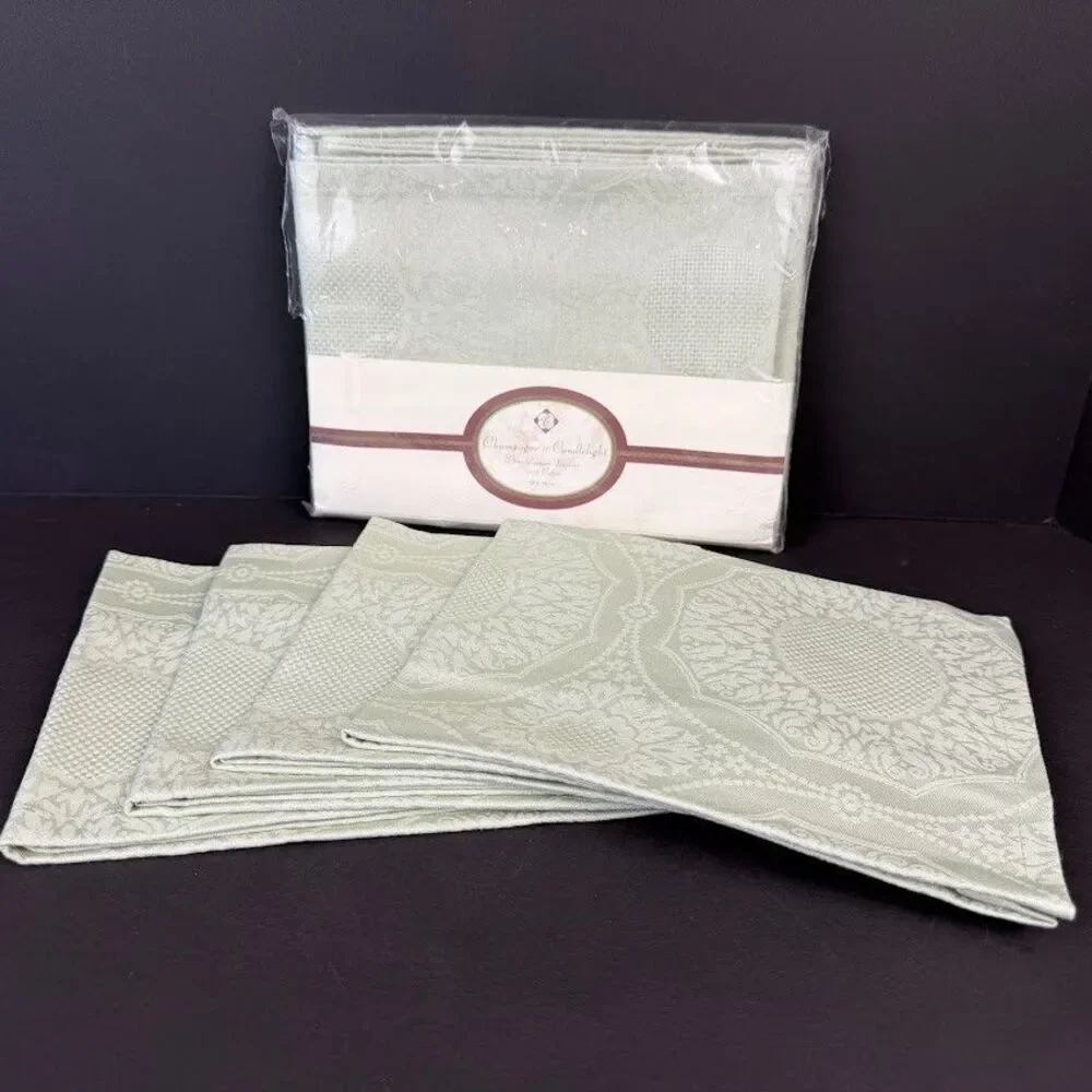 Set of 8 Vintage 100% Cotton Sage Green Damask 19x19 Inch Cloth Napkins-NEW
